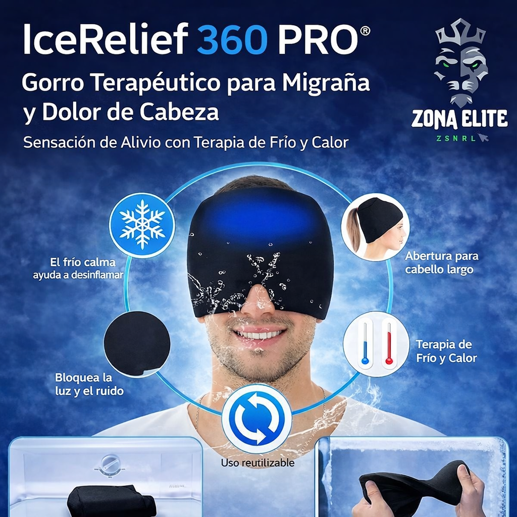 IceRelief 360 PRO® - Gorro Terapéutico para Migraña y Dolor de Cabeza